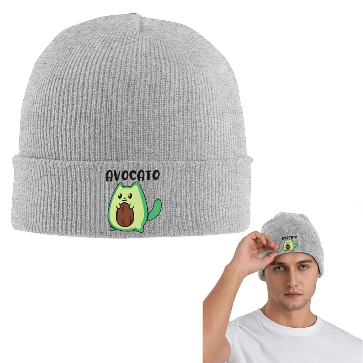 

Авокадор Забавный милый кот Авокадо Теплая вязаная шапка Хип-хоп Капот Шапка Осень Зима Уличные шапки Шапки для взрослых унисекс
