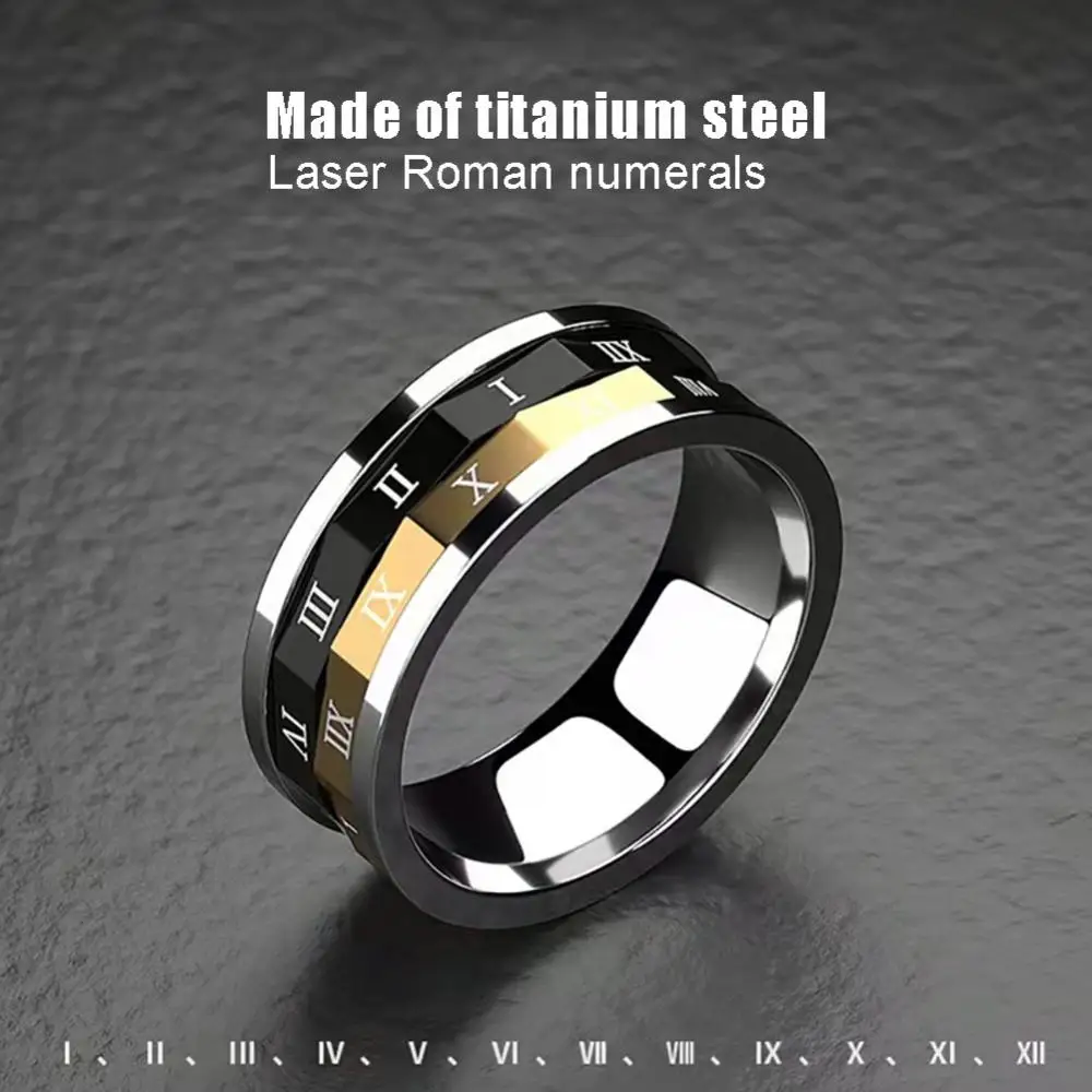 Roman Numerals Men Rings Titanium Vintage Personality Can Be Rotated Stainless Steel Rings For Men Jewelry Gift Ring