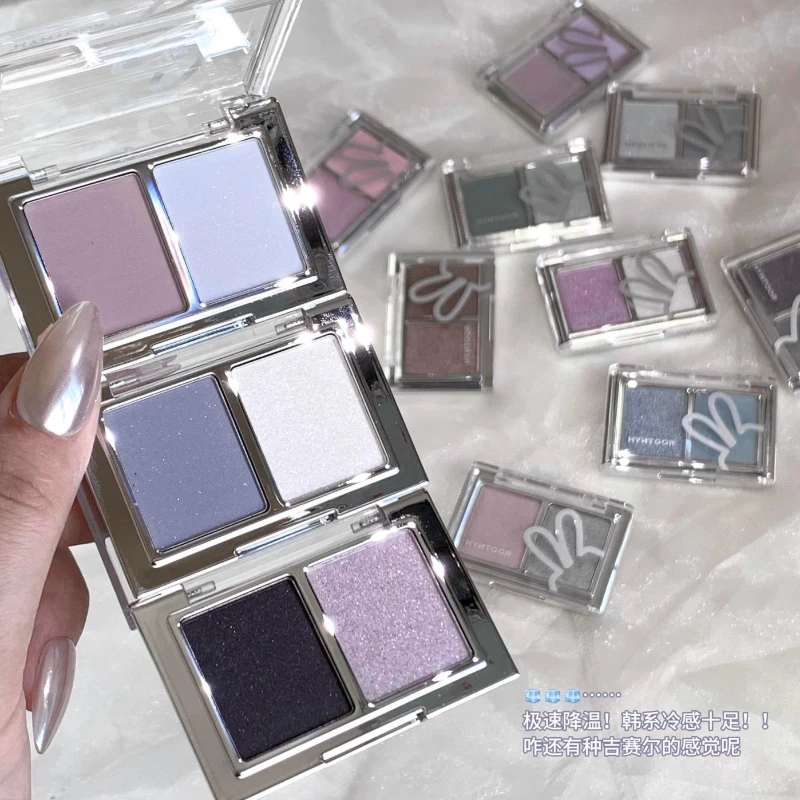 HYNTOOR Two-color Eyeshadow Plate Matte Glitter Silk Luster PIink Purple Blue Daily Earth Color Long-lasting Eye Makeup