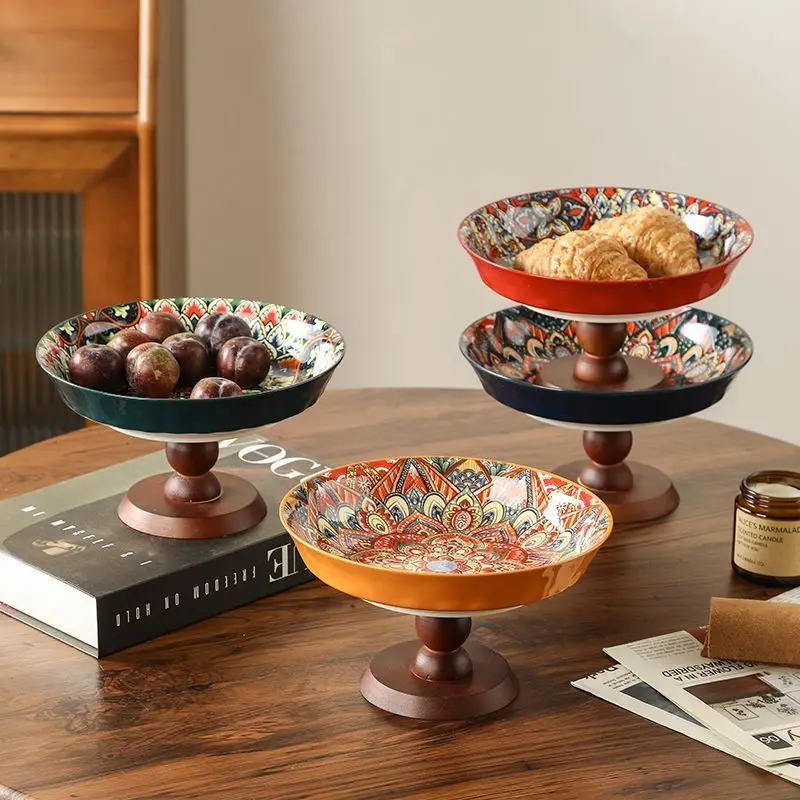 

Bohemian Style Fruit Tray Home Coffee Table Snack Vintage High-End Ceramic Fruit Plate Dessert Plate