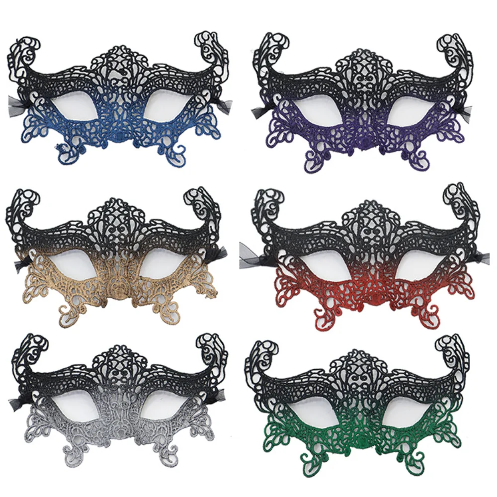 Black Gradient Sexy Women Lace Masquerade Half Face Mask For Carnival Halloween Cosplay Festive Party