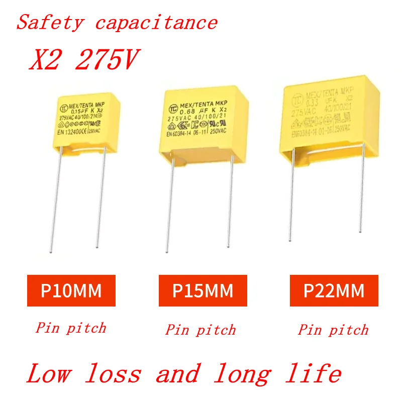 10PCS The  X2 Safety Film Capacitor 1UF/ 0.47/0.68/0.33/0.22/0.1 UF Correction Capacitor 275V, 104K Anti-jamming capacitance