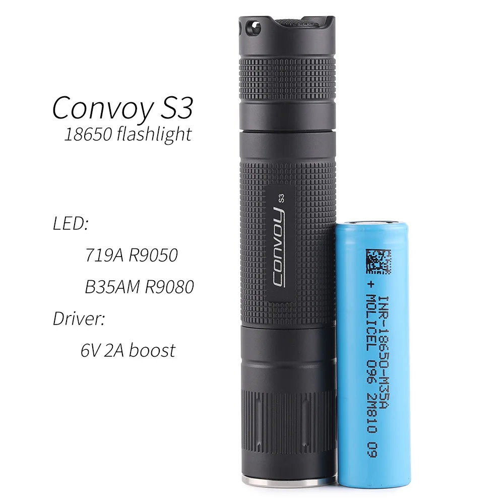 Convoy S3 B35AM 719A 18650 flashlight,R9080 R9050 R90 high CRI with battery