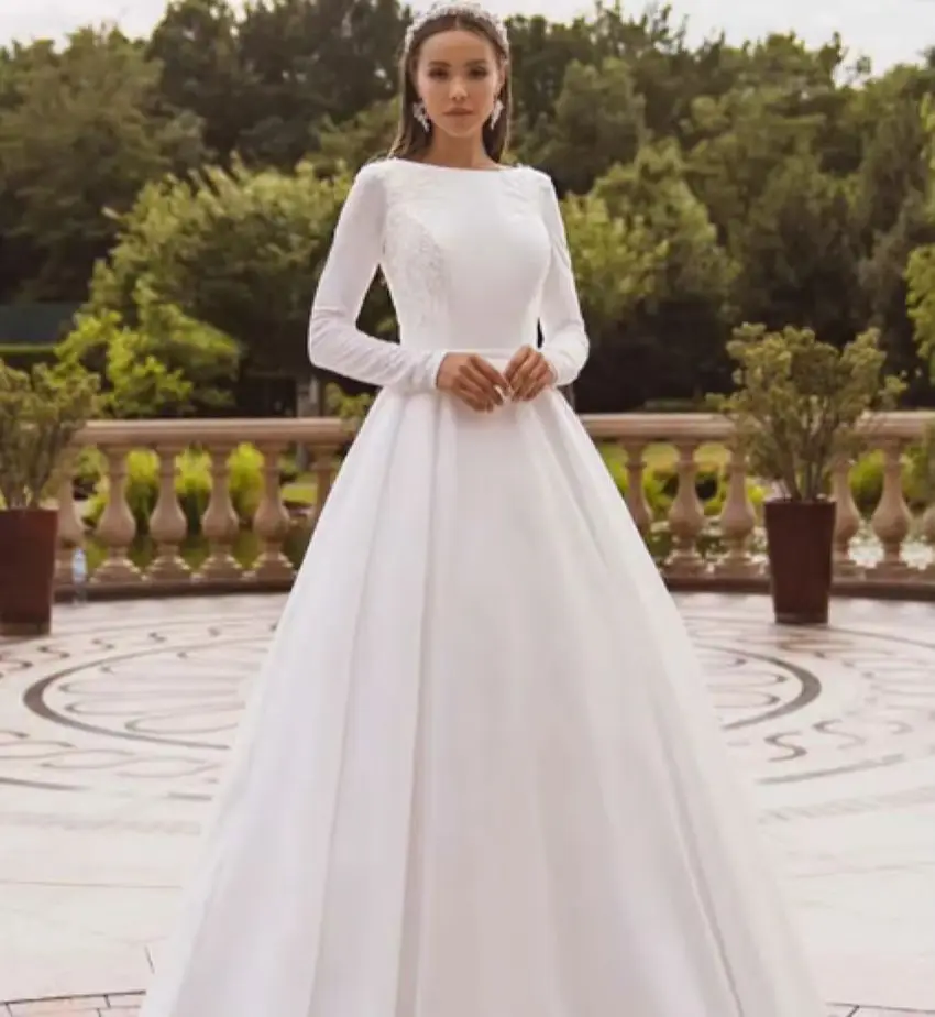 Othray Langarm-Spitzen-Brautkleid, muslimisches Hochzeitskleid, bedeckter Rücken, Vestido de Novia, elegante Satin-Hochzeitskleider МЕВМДЗЕВМДЗЖ