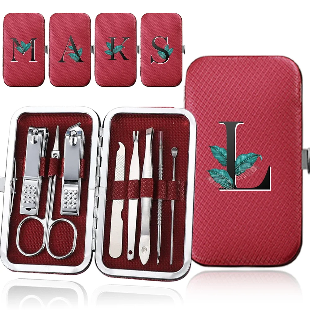 

8Pcs Portable Manicure Set Stainless Steel Nail Clippers Cuticle Nipper Organizer Pedicure Kit Care Tool Box Leaf Letter Pattern