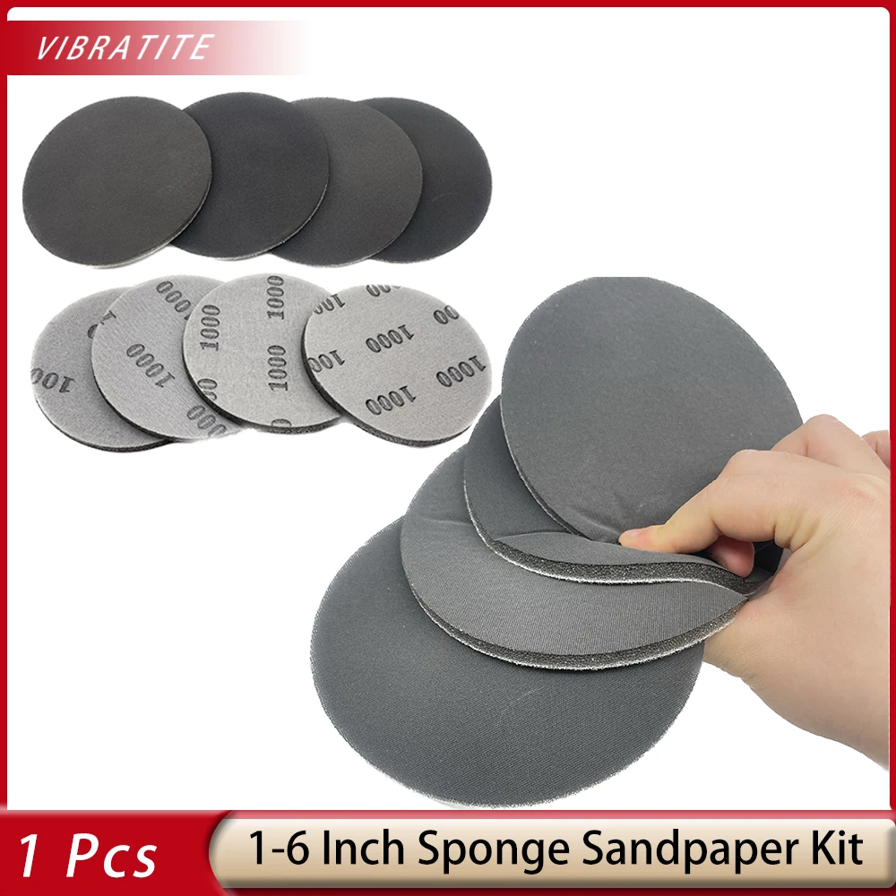 1- 6 inch Sponge Sanding Disc Foam Hook & Loop Round Sandpaper 1000 Grit Elastic Polishing for Grinding Polishing