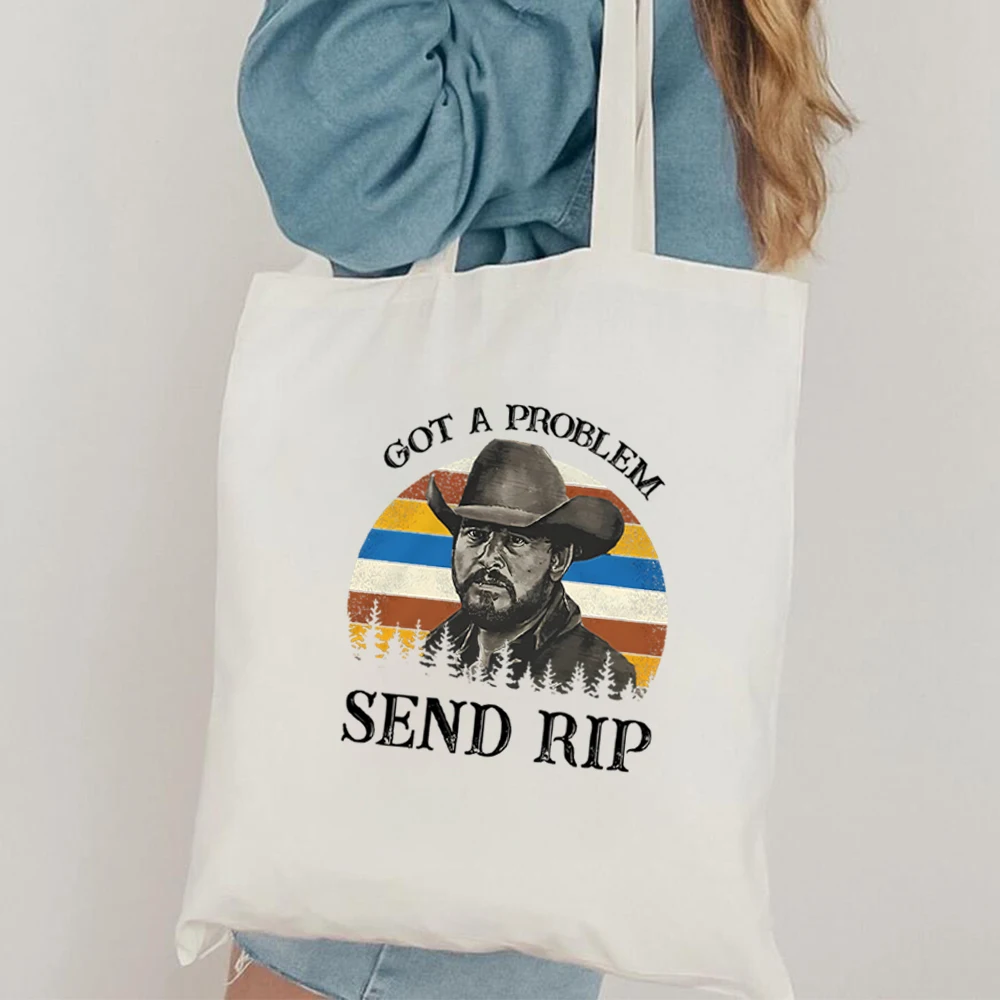 Encountering problems, send RIP tote bag, Yellowstone TV program canvas shoulder bag, women's fashionable versatile shopping bag