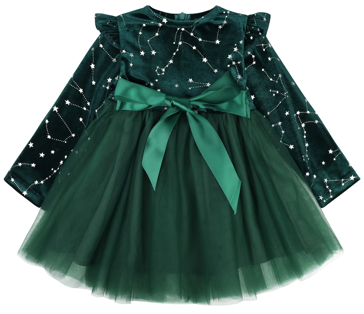 Toddler Little Girls Polka Dot Star Dresses Long Sleeves Ruffle Tulle Princess Fluffy Stars Dress 2-12 years