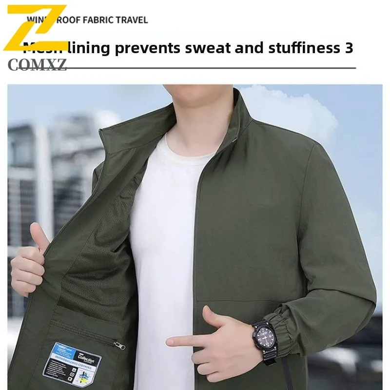 

COMXZ Premium Mens Jacket Casual Notch Lapel Outdoor Office Windproof Coat Fashion Business Leisure Lightweight Autumn Wear