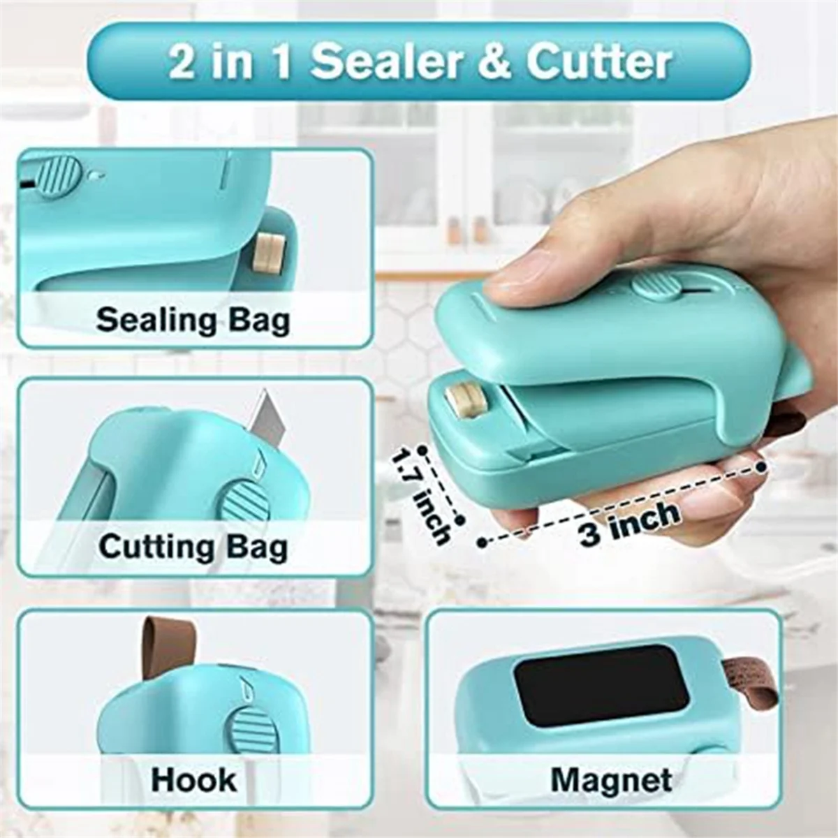 Mini Chip Bag Sealer,Handheld Heat Vacuum Sealer Cutter,Portable Resealer Machine for Snack Plastic Fresh-Bags-Cookies D