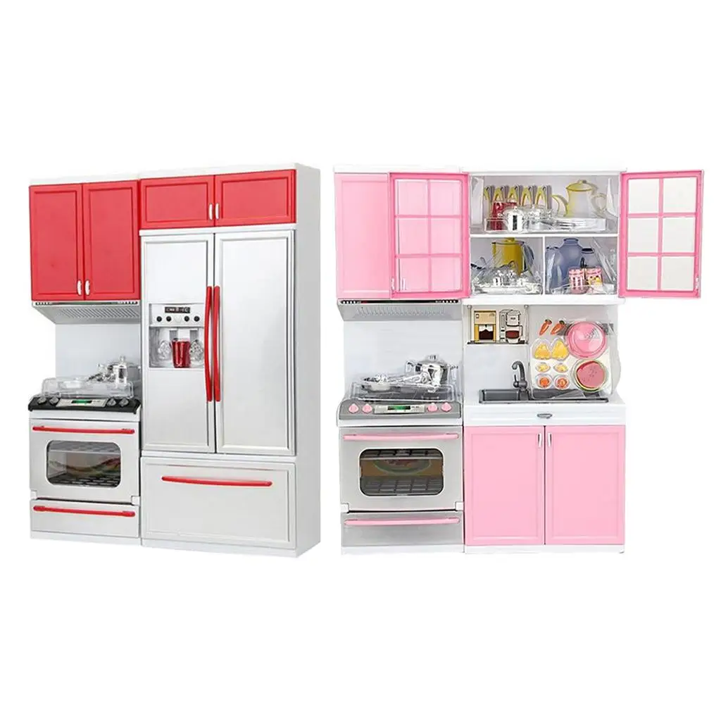 toy Fully Equipped Pretend Play Kitchen Set with Sink, Stove, Cabinet Accessories Set for Boys Girls