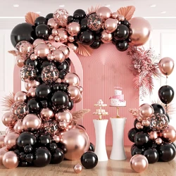 100Pcs Black Metallic Rose Gold Balloons Garland Arch Kit Confetti Balloon Birthday Party Decoration Adult Wedding Party Ballons