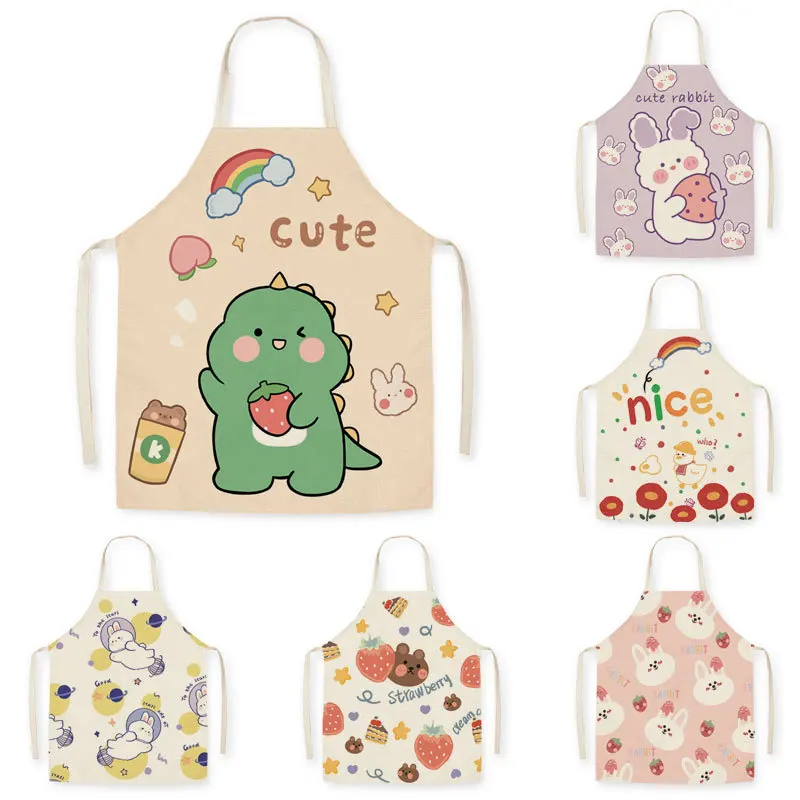 Woman Apron for Kitchen Flower Print Hair Apron Home Use Kids Apron Adult Cooking Supplies Child Cleaning Customizable 68-55cm