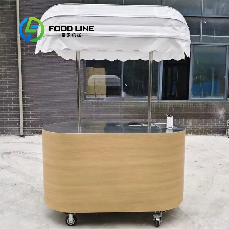Customized High Quality Hand Push Street Food Cart With Awning Outdoor Commercial Vending Trailer For Ice Cream Snack Beverage