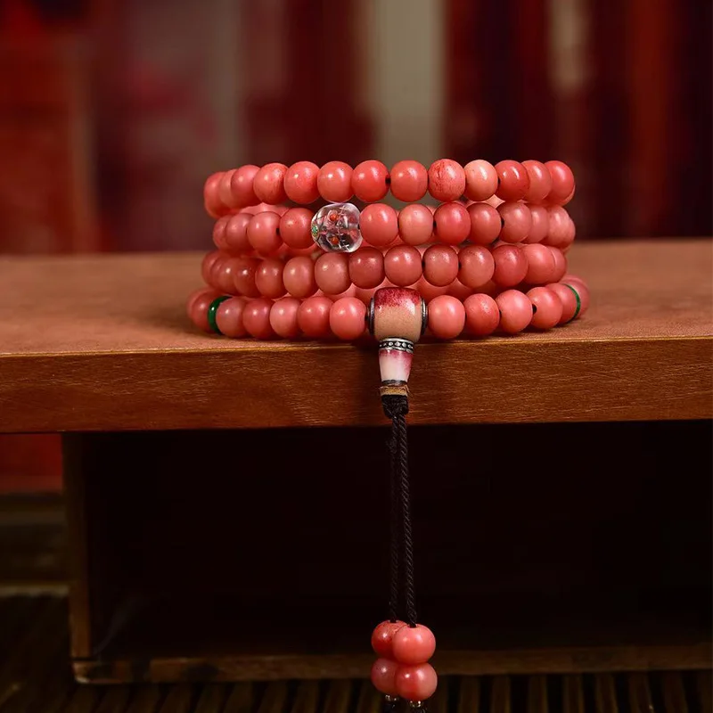 

Полный 108 буддийских молитвенных бусин, многокруглый браслет, глазурованный Dai, полукруглая кость, трехсторонняя