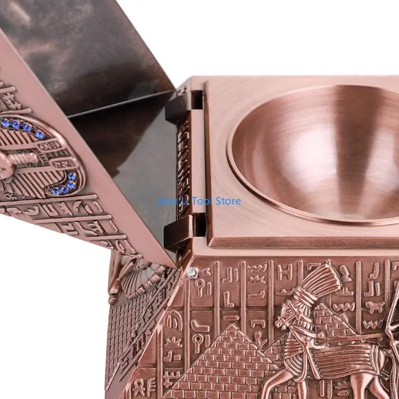

Y08D Windproof Metal Pyramid Ashtray Vintage Egyptian Cigarette Holder with Lid Desktop Tray