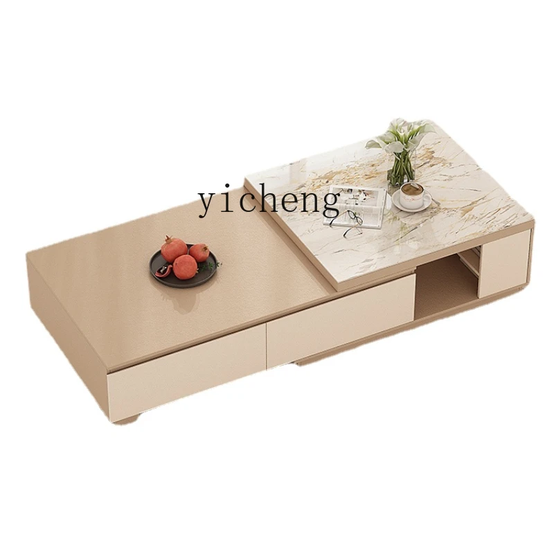 

Zk Stone Plate Rectangular Coffee Table High-Grade Retractable French Cream Style Table