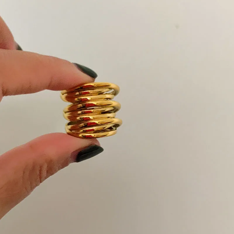 Coil spring multilayered wide rings stainless steel statement rings for women bold stainless steel jewelry new in waterproof image 6