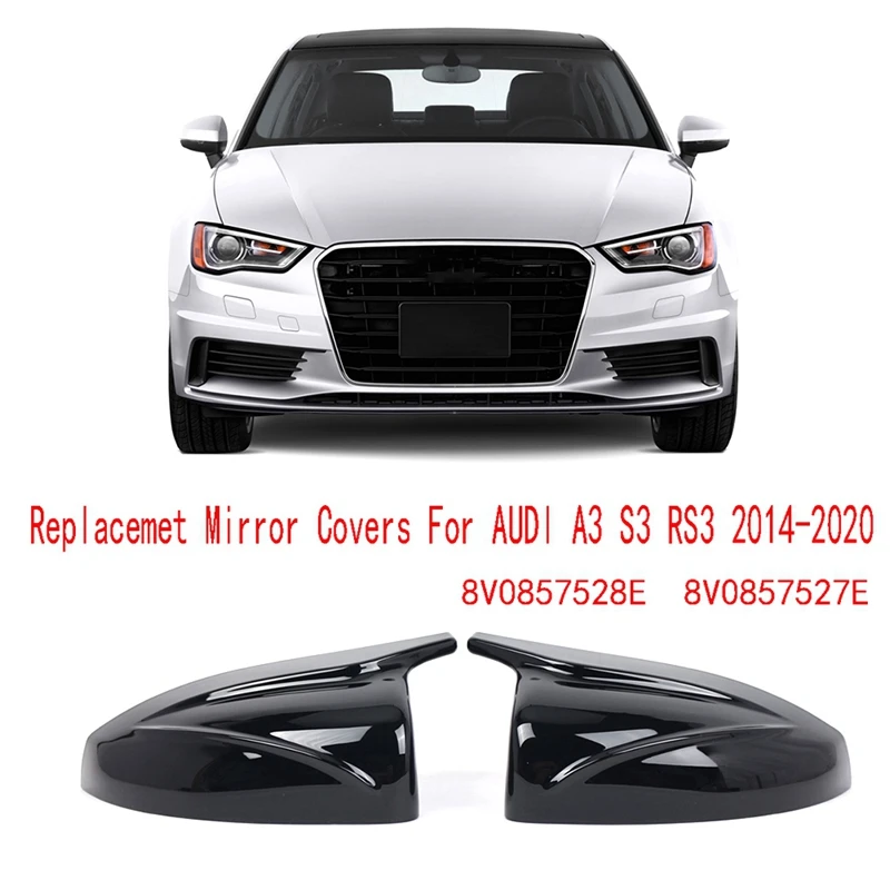 Black Rearview Replacement Mirror Covers Mirror Housing For  A3 S3 RS3 14-20