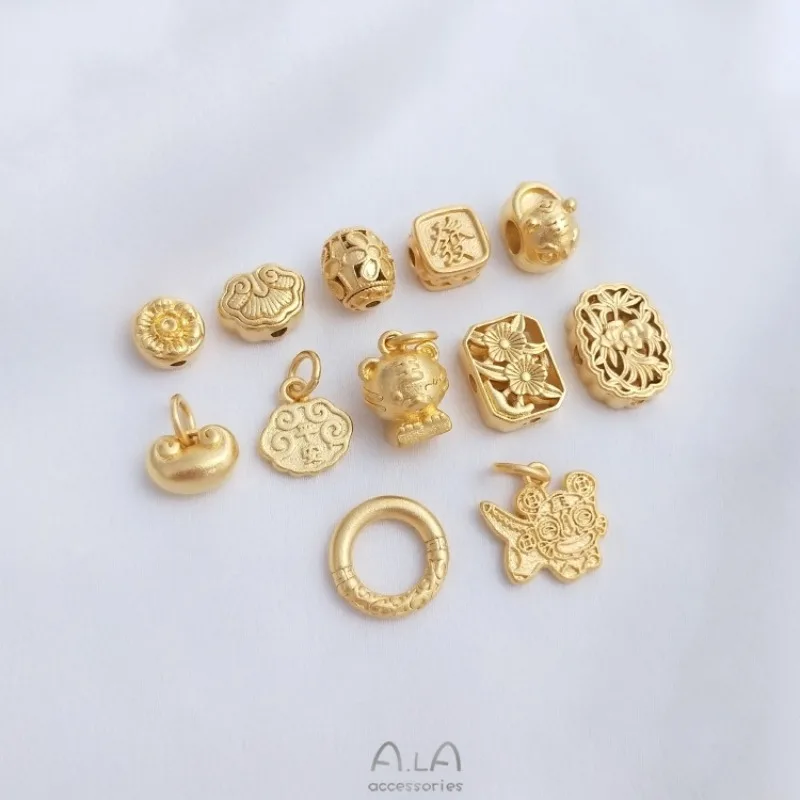 Sand Gold Ruyi Bead Transfer Bead Tiger Head Qiankun Circle Pendant Handmade DIY Braided Rope Beaded Jewelry Accessories
