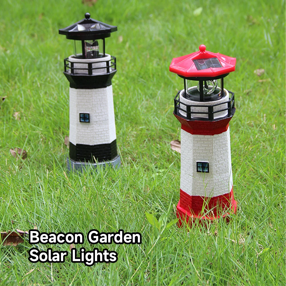 Lighthouse Solar LED Light Beacon Garden Fence Lamp Outdoor Rotating Lamp Solar Courtyard Decoration Patio Walkway Lights