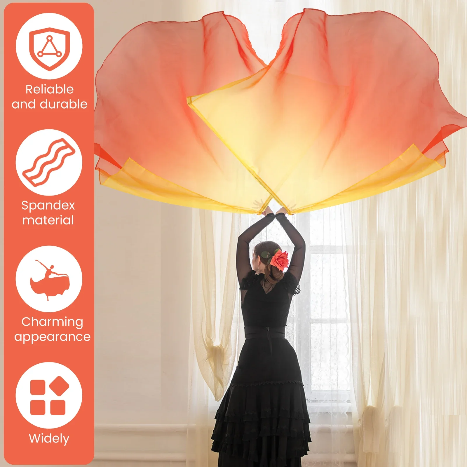 Banderas de adoración de danza, banderas de danza de alabanza con poste telescópico, velos de seda para danza del vientre de medio círculo, banderas de ala de seda para exteriores, 2 uds.
