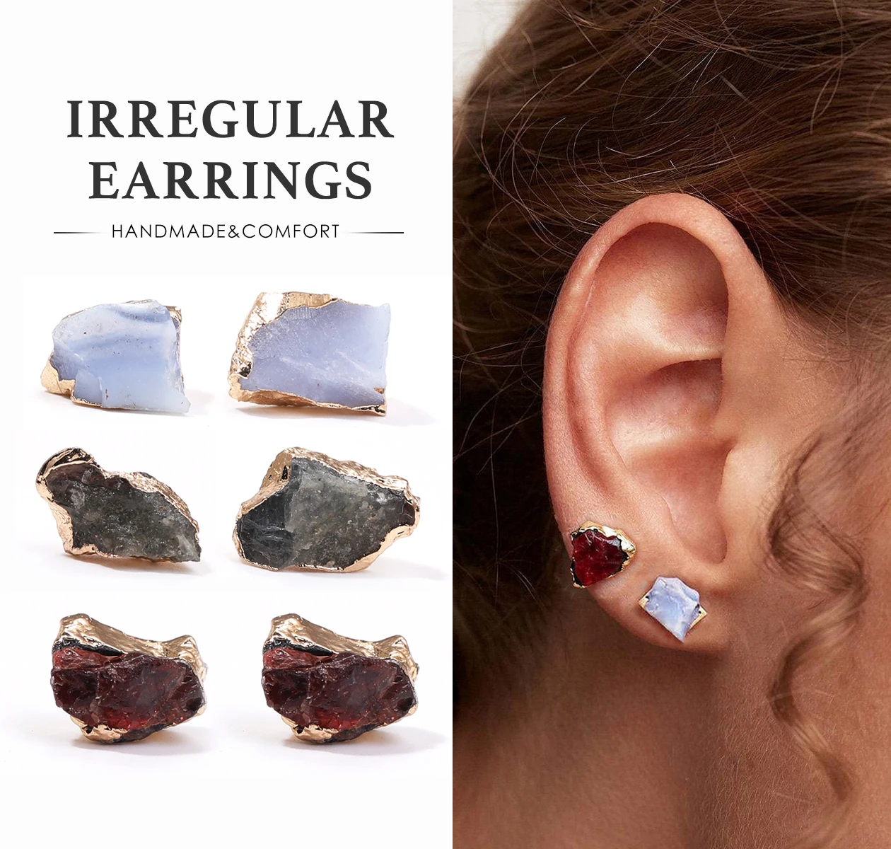 

Natural Irregular Gemstone Earrings Aquamarine Garnet Quartz Ladies' Earrings Luxurious Quality Jewelry Girls' Gifts