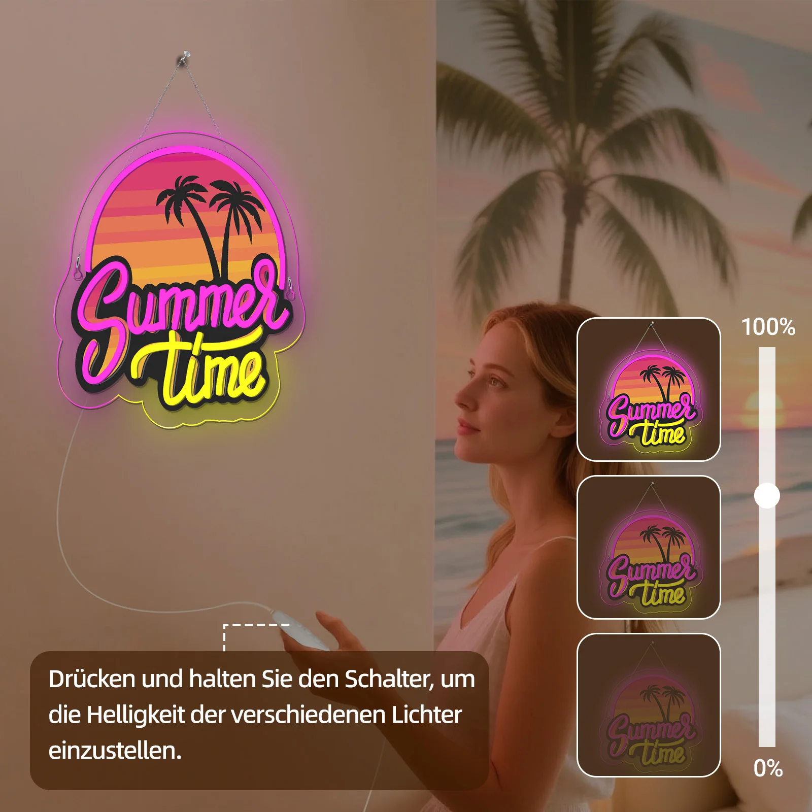 Summer Time Neon Sign UV Print Sweet Summer Themed Decoration Neon Led Signs for Hawaii Shop Bedroom Bar Party Home Garden