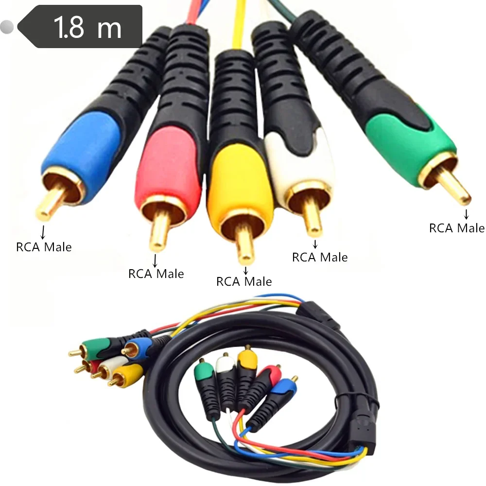 

1.8m Gold 5 Rca Premium Component Video/audio Cables 5rca To 5rca,male To Male Av Cable