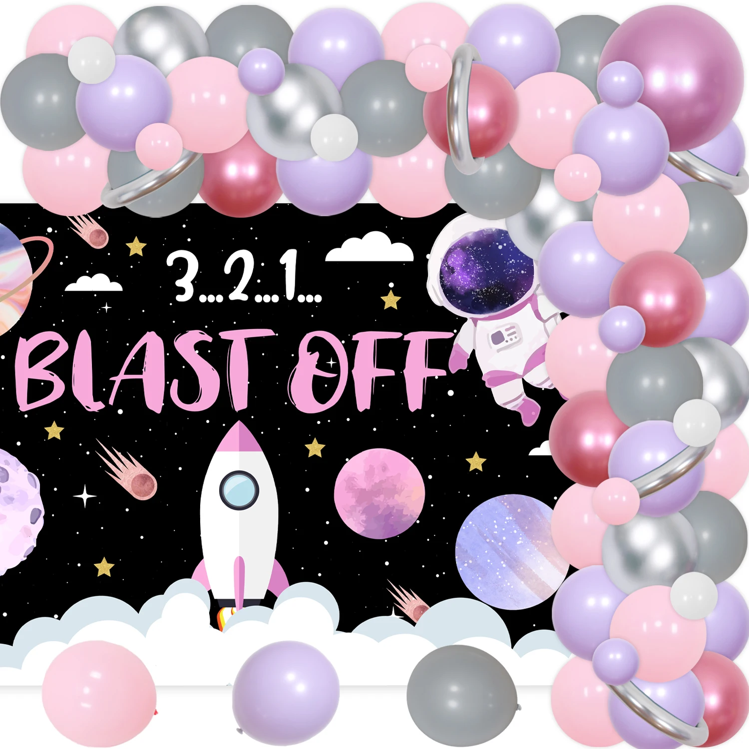 Kreatwow-Outer Space Theme Birthday Party Decoration, Astronaut Theme, Flying to Outer Space Party Supplies