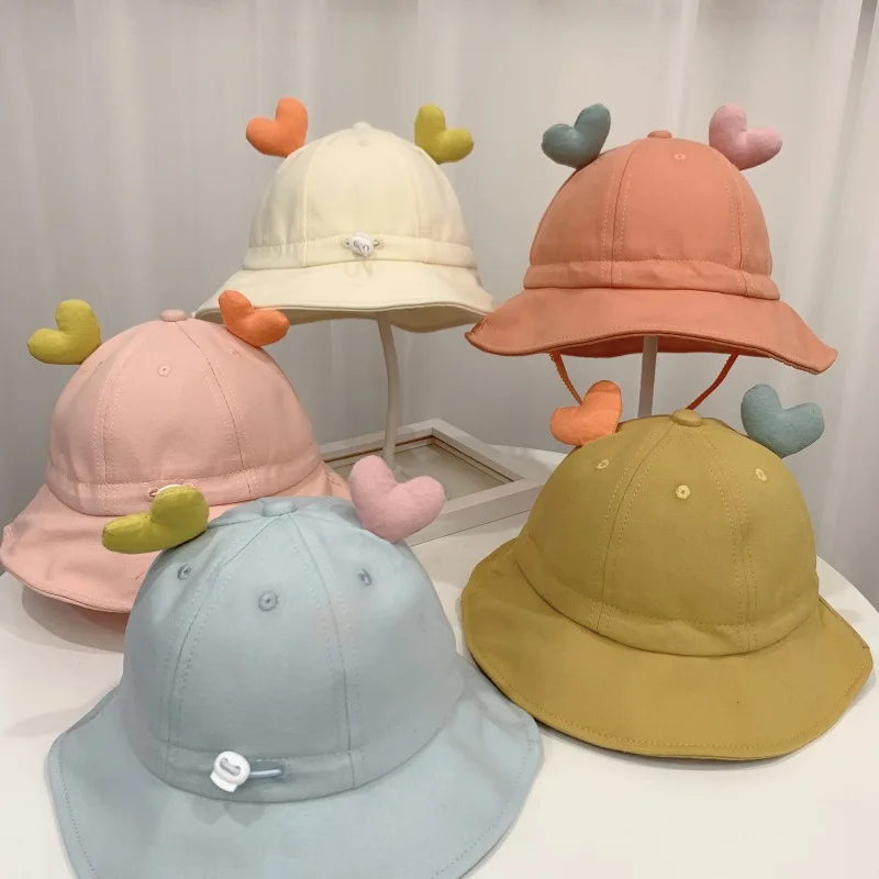 44-48cm Cute Baby Bucket Hat With Ears for Boys Girls Cotton Kids Sun Hat Outdoor Candy Color Child Panama Cap Children Accssory