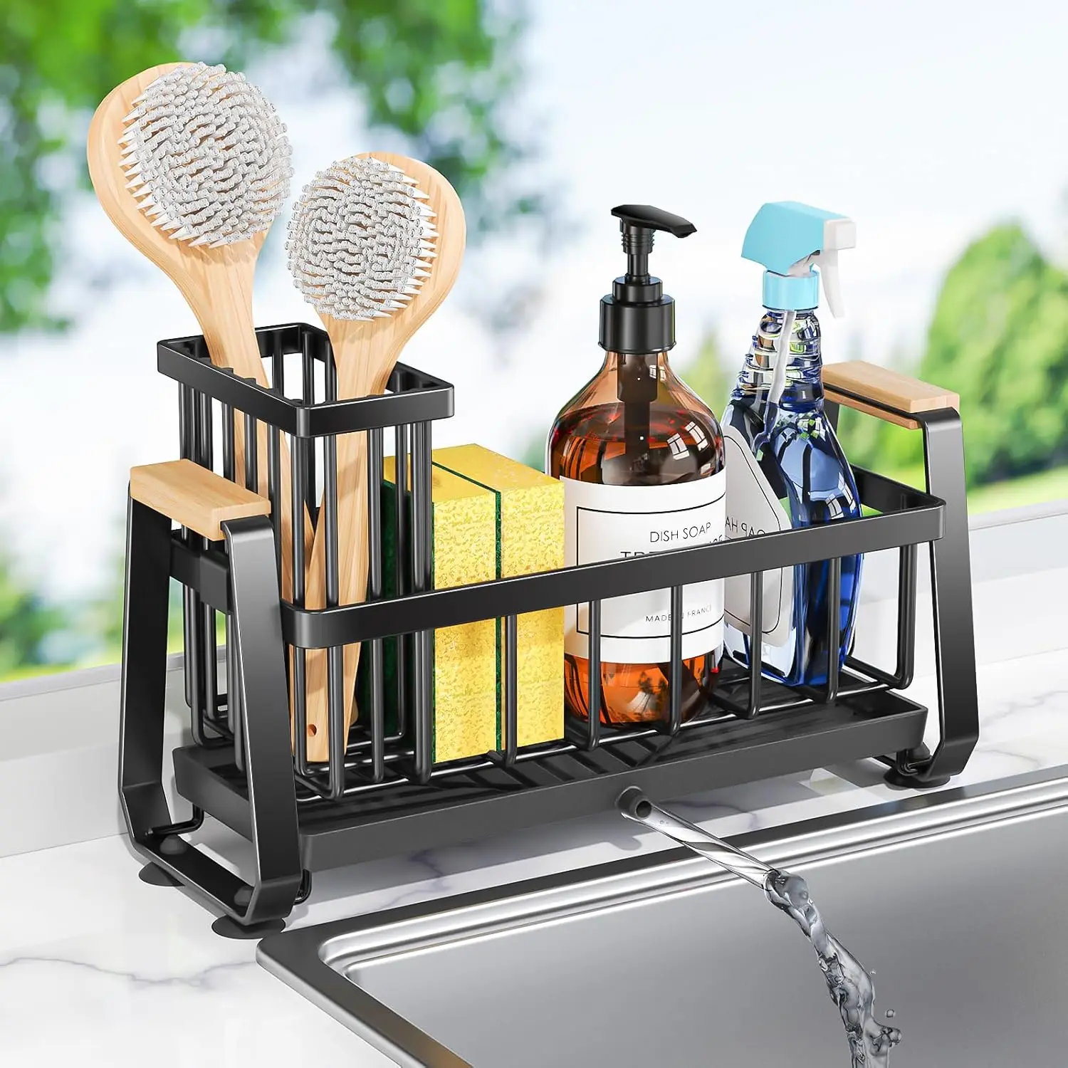 

Органайзер для раковины Caddy, держатель для кухонной губки для раковины с поддоном для быстрого слива и нескользящими присосками, прочный, нержавеющий