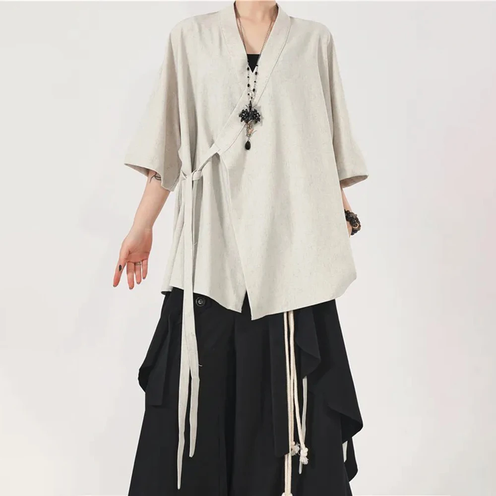 

Новая летняя мужская рубашка с косым воротником и короткими рукавами, китайский ретро-модный тренд, свободные простые повседневные дышащие нишевые мужские топы