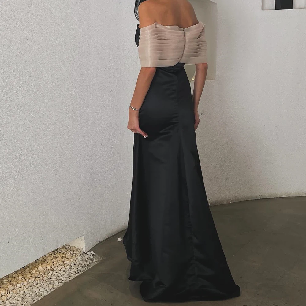 Customized Elegant Satin Off the Shoulder Evening Dress Delicate Strapless Straight Half Sleeves Floor Length Homecoming Gowns