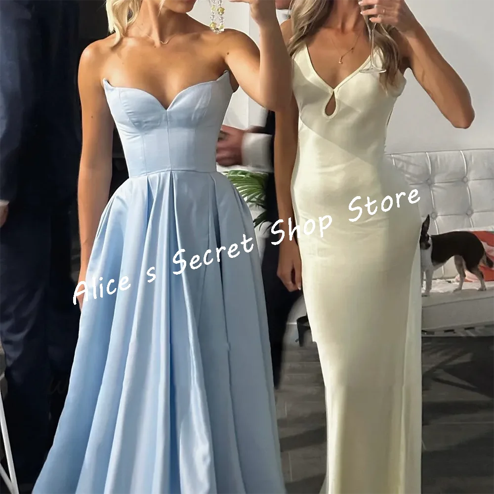 

Simple Sweetheart Satin Sleeveless Side Split A-Line Formal Evening Dresses Birthday Party Prom Gowns Customized