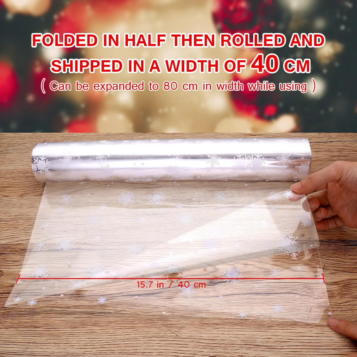 Rouleau de film cellophane 3000x80cm, imprimé flocons de neige de Noël, film transparent robuste de 3 mil pour emballer cadeaux, friandises, paniers, bricolage