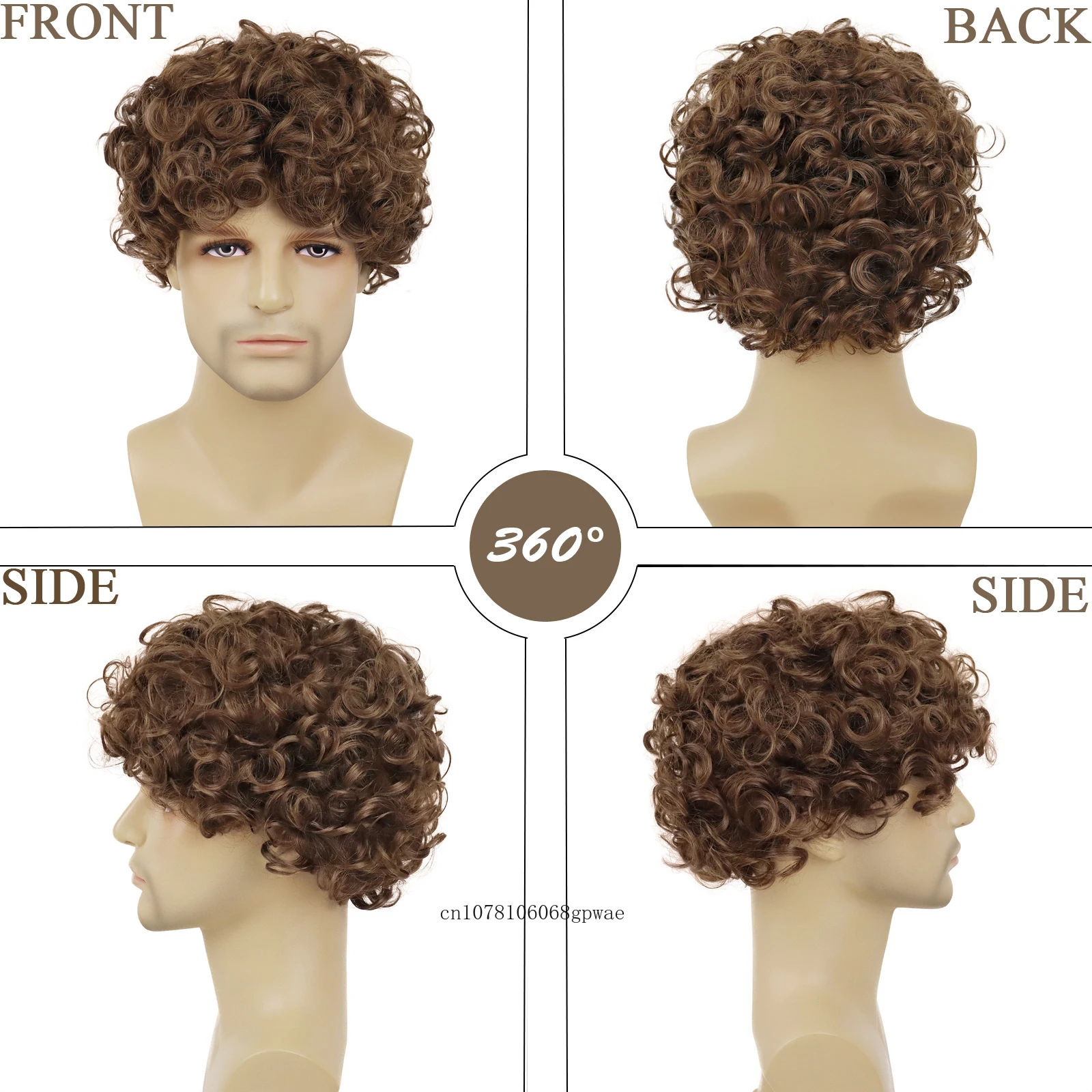 Brown Wig for Men Synthetic Short Curly Wig Man Natural Fluffy Breathable Male Wig with Bangs Daily Cosplay Party Heat Resistant