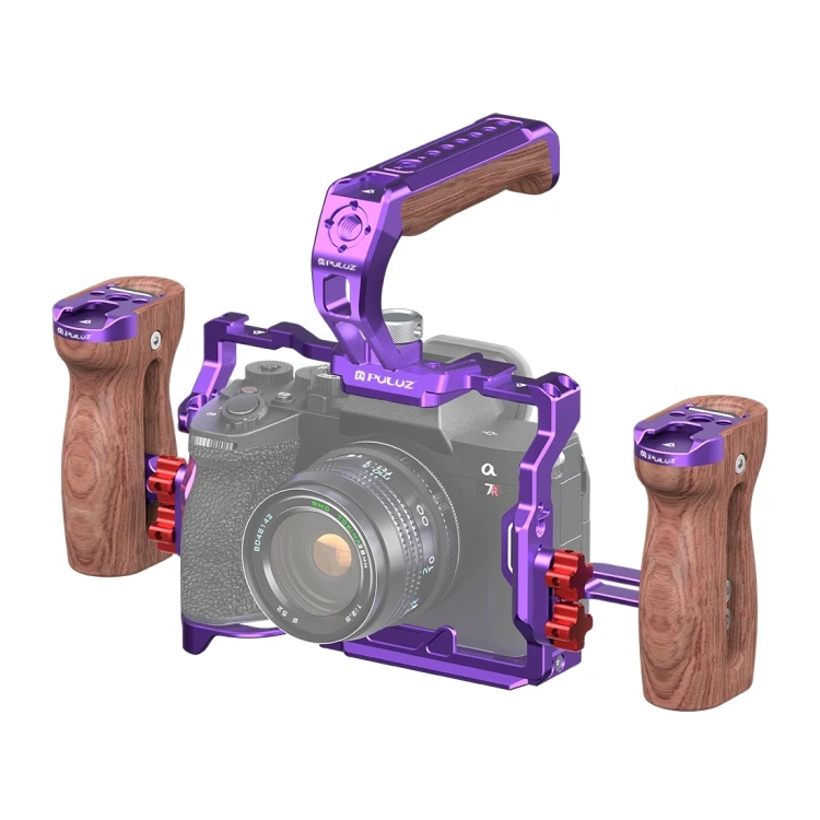 Purple PULUZ Metal Camera Cage Handheld Stabilizer Rig For A7R5 / A7M4 with Handles Combo kit