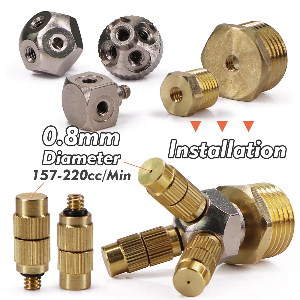 3/4/5-Head Adjustable Brass Misting Nozzles w/ Base Adapter 0.8mm Atomizing Sprayer Outdoor Courtyard Garden Cooling Humidifying
