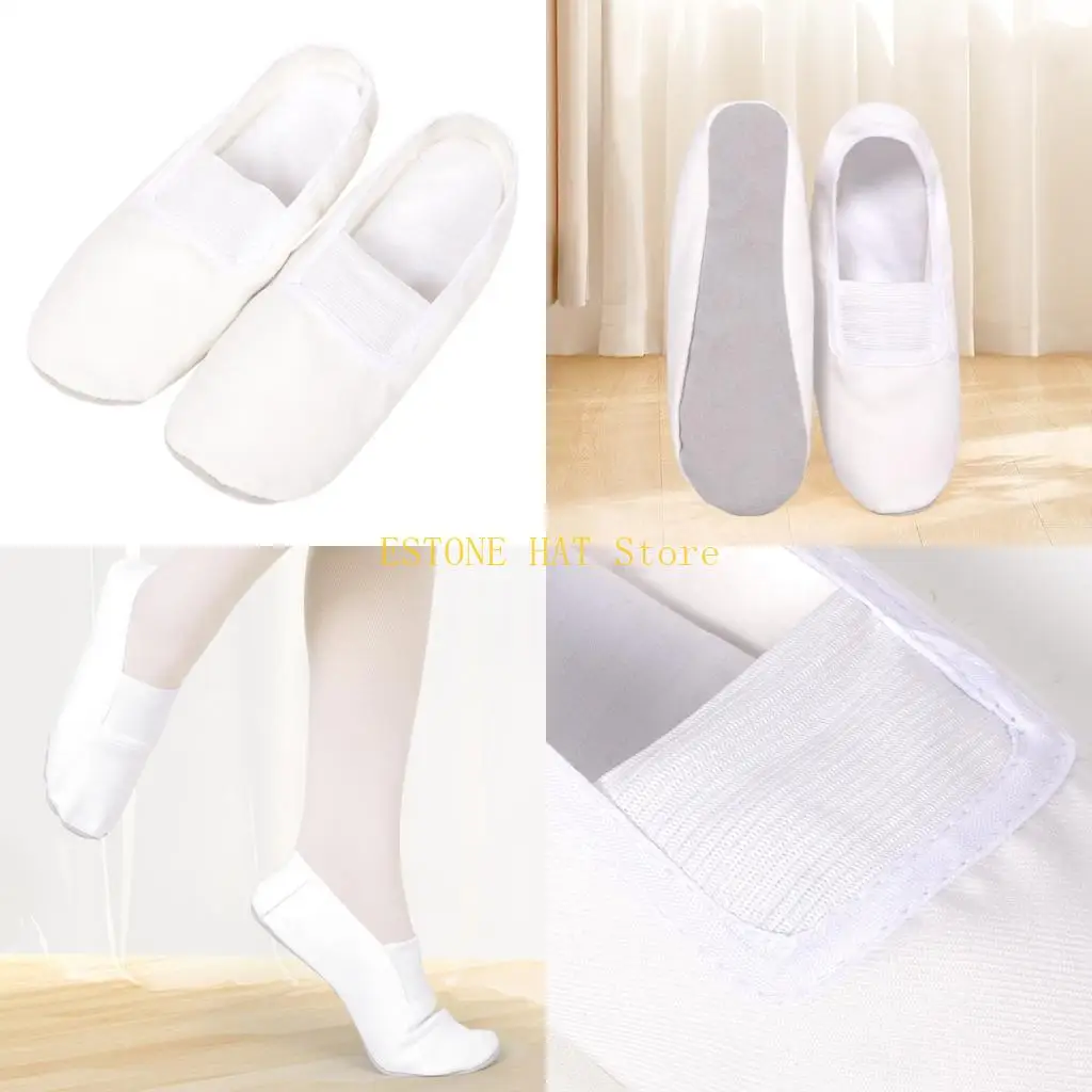 49MF White Canvas Ballet Footwear For Adults Kids With Nonslip Suedes Leather Bottom