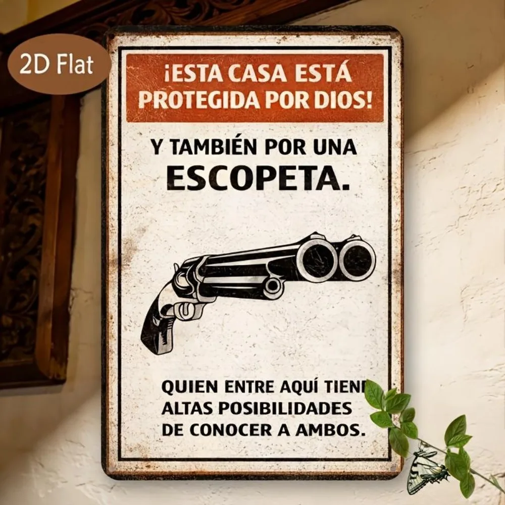 1pc 2D Flat 20x30cm Aluminum Wall Sign Vintage Spanish Quote Double Barrel Shotgun Distressed Decor For Man Cave Bar Restaurant