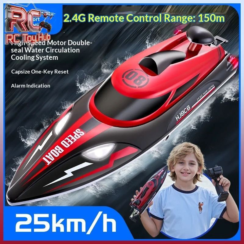 

HJ808 2.4G High Speed Remote Control Boat 25KM/H Capsize Reset LED Light Water Toy For Kids And Adults Pool Lake Outdoor Play