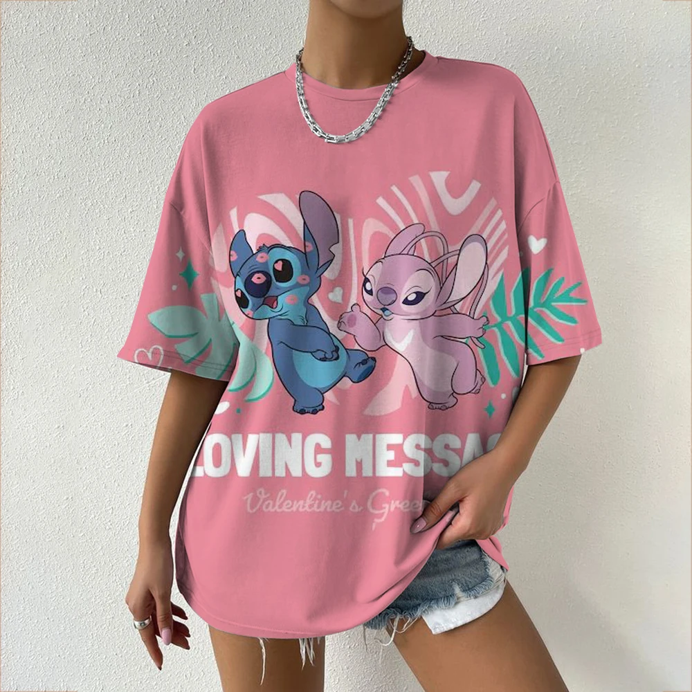 Kawaii Lilo Stitch Print Women's T-shirt Women's Summer Children's T-shirt Casual O-neck Ohana Stitch Disney T-shirt