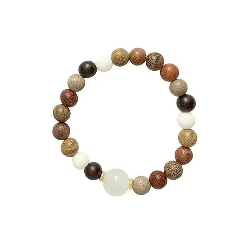 Natural Sandalwood Multi‑Treasure Beaded Ethnic Proverb Bracelet, Ancient Style Zen Rosary Wristlet Gift