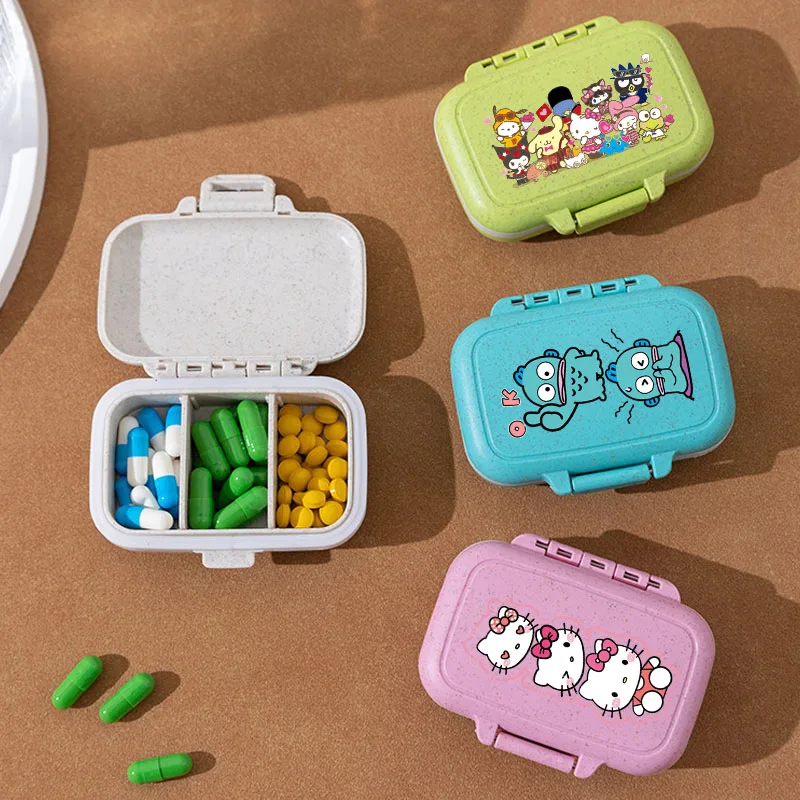 

Hello Kitty Kuromi 3Grids Pill Box with Seal Ring Small Box Anime Cartoon Cute Organizer Container for Tablets Travel Pill Boxes