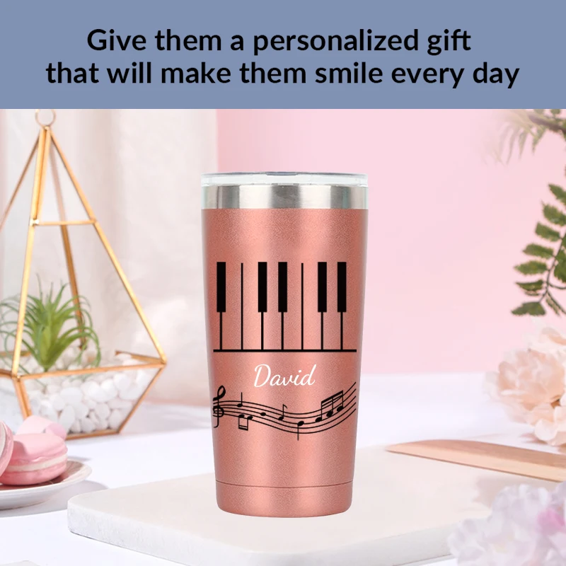 1pc Customized Name 20oz Party Water Bottle with Lid 3d Printed Piano Stainless Steel Insulated Car Cup Coffee Mugs Drink Cups