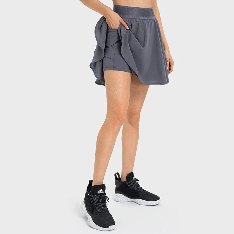 Stylish Pleated Sports Tennis Skirts Women High Waist Yoga Fitness Short Skirt With Pockets Gym Golf Outdoor Loose Mini Skirt Ab