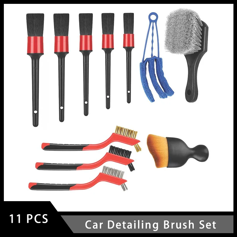 11 Pcs Car Detailing Brush Set with Car Interior Detailing Brushes Car Wheel & Tire Brush for Cleaning Dust Engine Brush