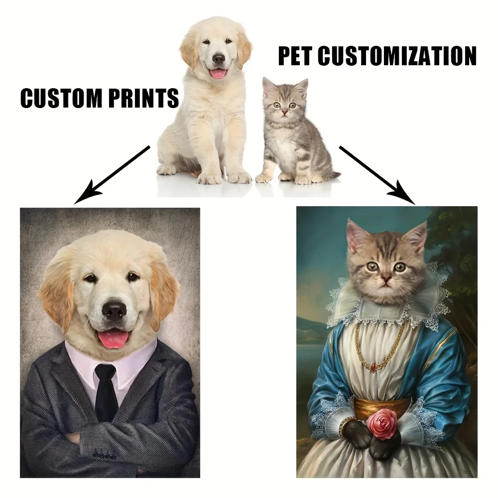 Pet Custom Unframed Canvas Wall Art Upload Pet Photo Custom Portrait Painting Vintage Royal Style Dog Cat Personalized Print