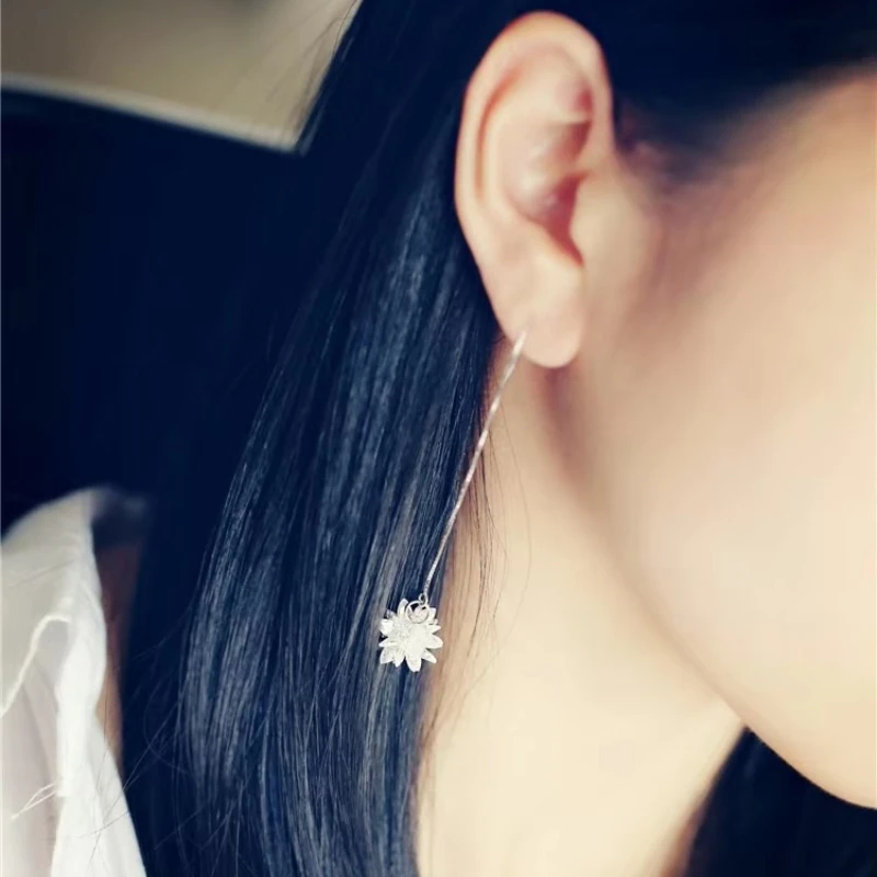 Hot Sale Long Ice flower 925 Sterling Silver Earrings For Women Fashion Jewelry sterling-silver-jewelry pendientes